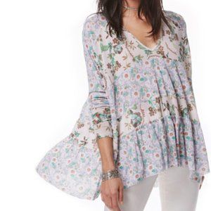 Free People Isabelle Sheer Floral Patchwork Tunic